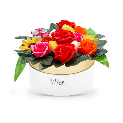 Composition en fleurs de savon multicolore