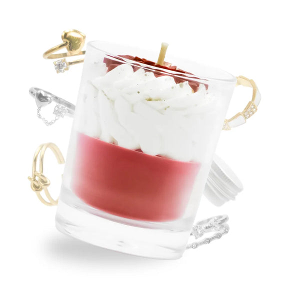 Bougie bijou fleur de Noël - bague Les Fées Mères, bougie artisanale avec bijou surprise, fabrication artisanale française.