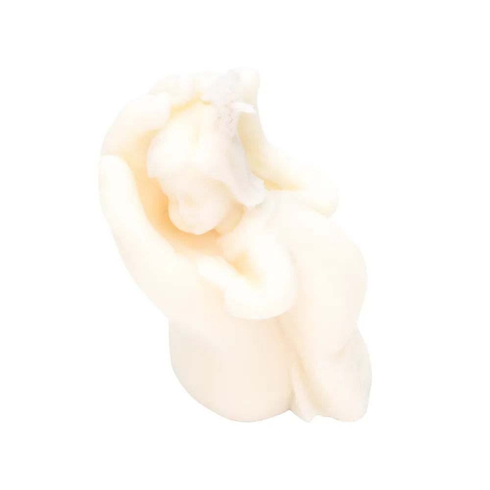 Bougie décorative naissance non parfumée Les Fées Mères, version neutre, en cire végétale française, idée cadeau de naissance artisanale Made in France.