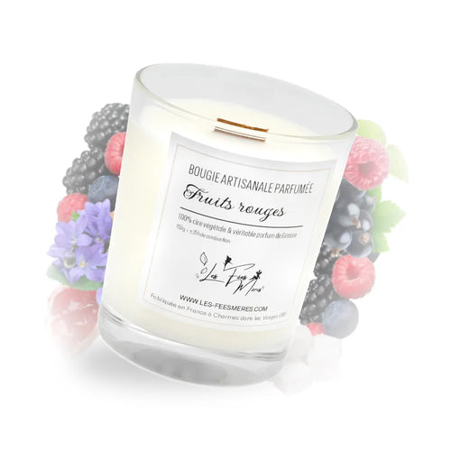 Bougie moyenne classique fruits rouges Les Fées Mères, bougie artisanale en cire végétale parfumée.