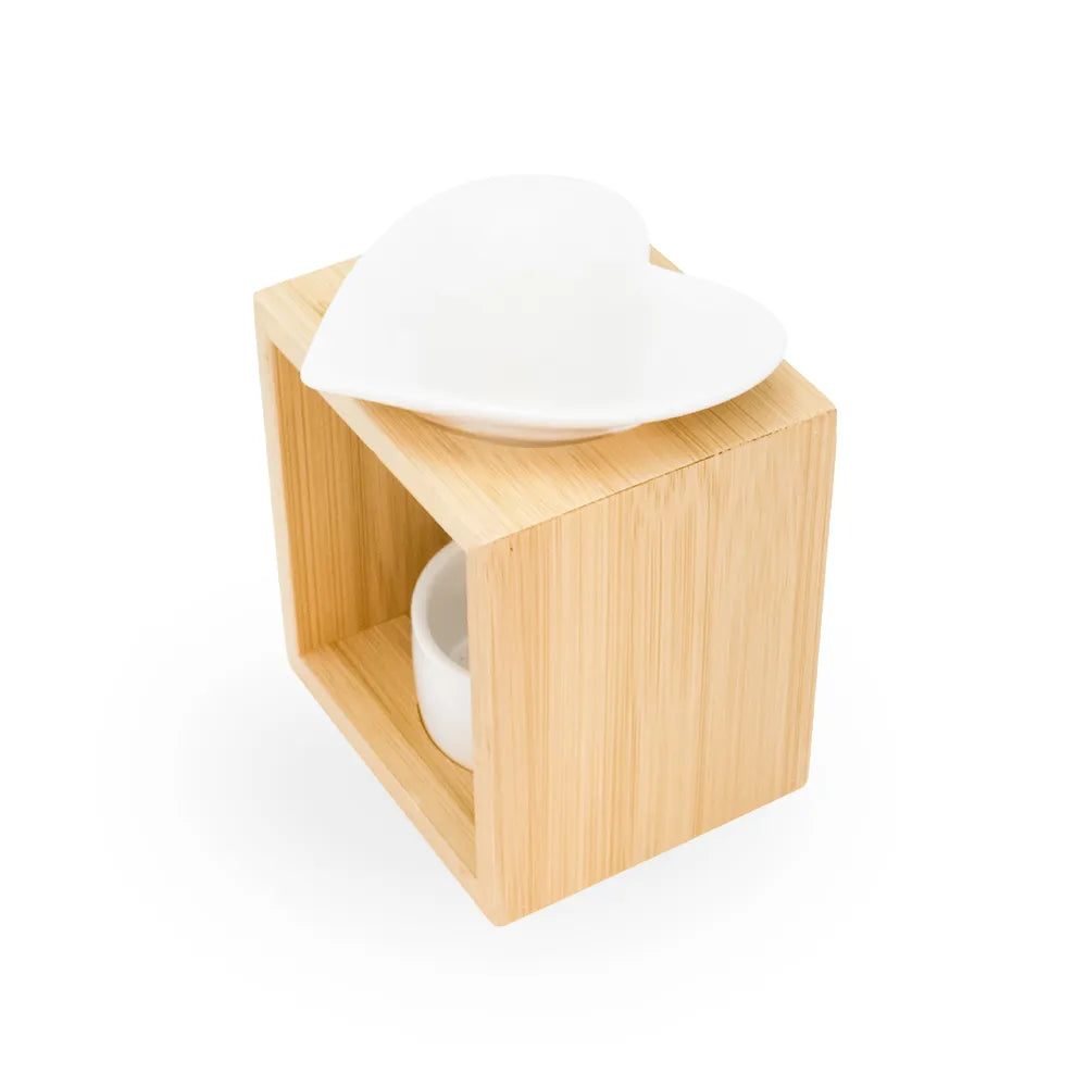 Brûle parfum coeur en céramique et bambou