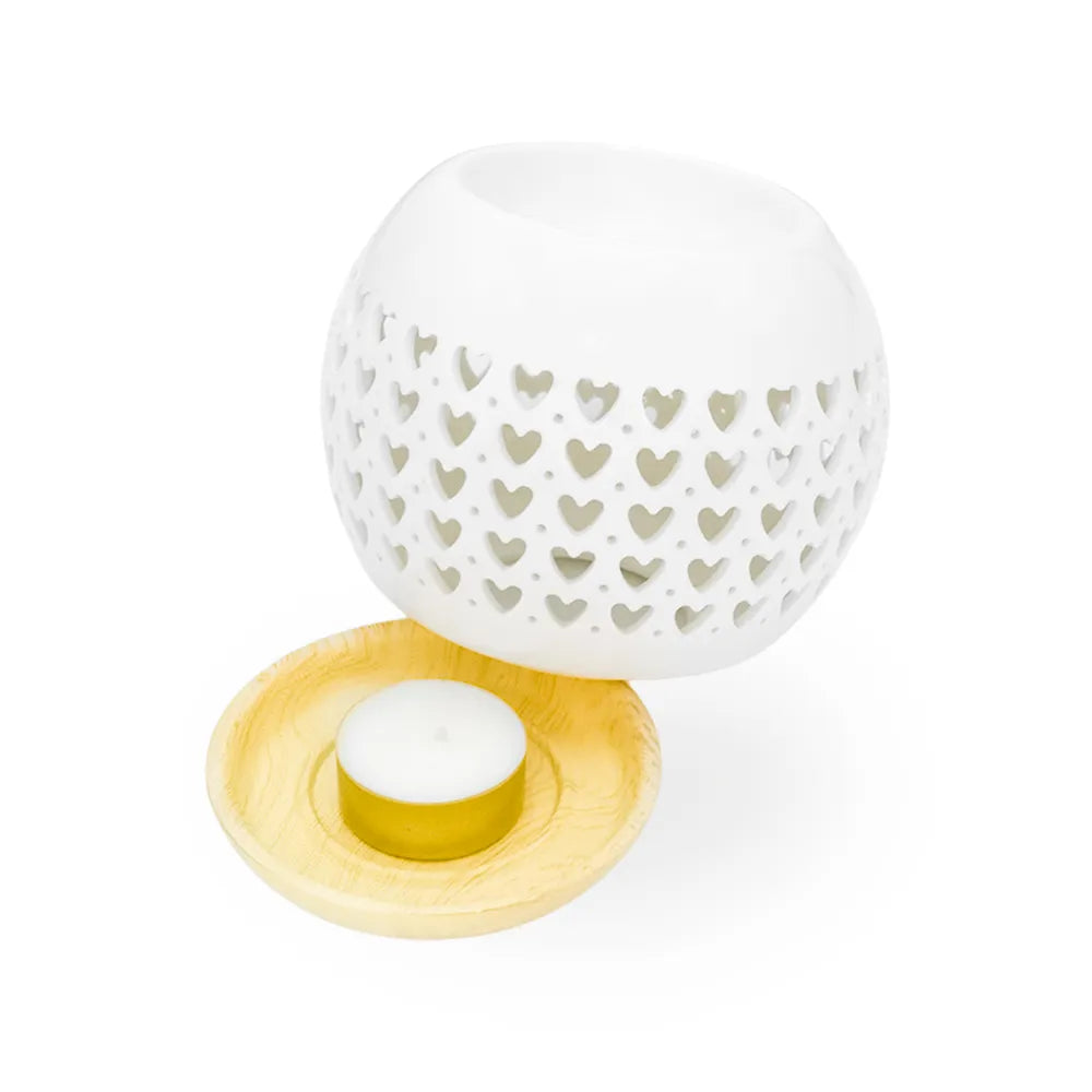 Brûle parfum photophore rond coeur céramique