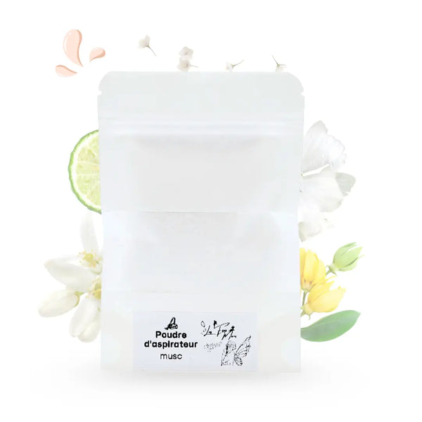 Poudre d'aspirateur musc Les Fées Mères, poudre parfumée pour aspirateur, fabrication artisanale française.