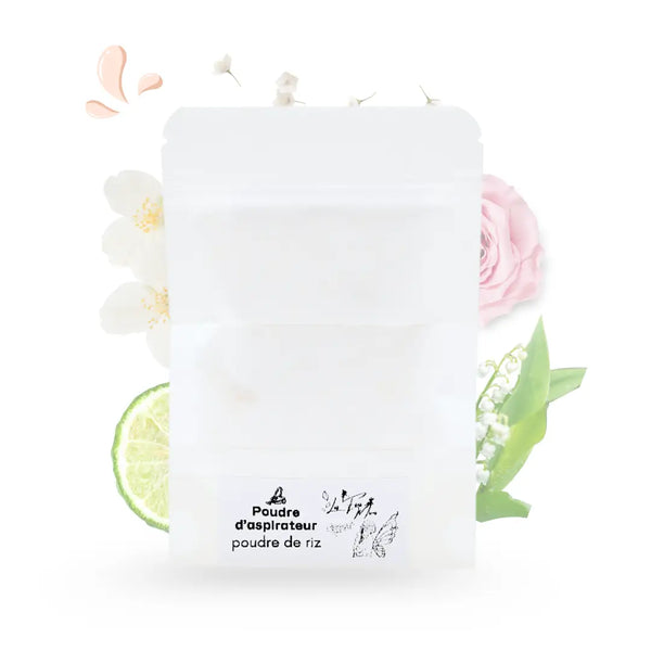 Poudre d'aspirateur poudre de riz Les Fées Mères, poudre parfumée pour aspirateur, fabrication artisanale française.