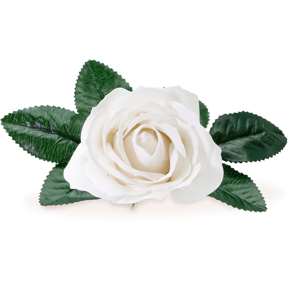 Rose de savon blanche aux pétales veloutés, fleur éternelle décorative Les Fées Mères