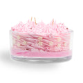 Bougie centre de table fleur de cerisier Les Fées Mères, coupe en verre, volutes de cire rose, petites fleurs blanches et paillettes roses, 4 mèches