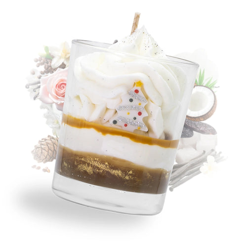 Bougie gourmande bûche de Noël Les Fées Mères, cire végétale de tournesol française, 120 g, 30 h de combustion.