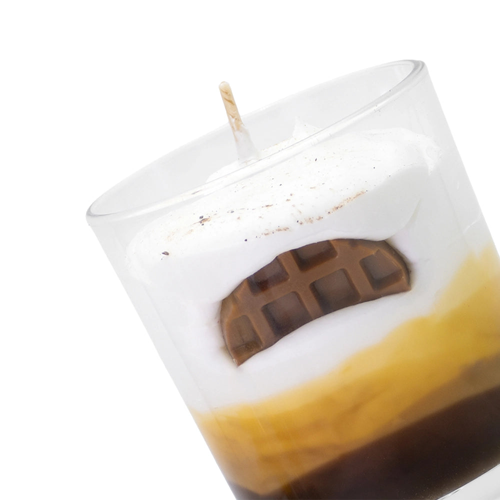 Bougie gourmande mocaccino Les Fées Mères, cire végétale de tournesol française, 120 g, vue de dessus