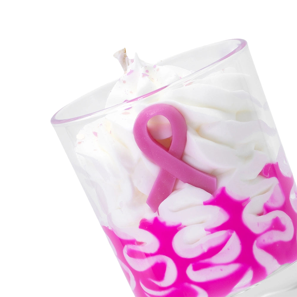 Bougie solidaire Octobre rose à la violette, Les Fées Mères, cire végétale de tournesol, 120 g, vue de dessus