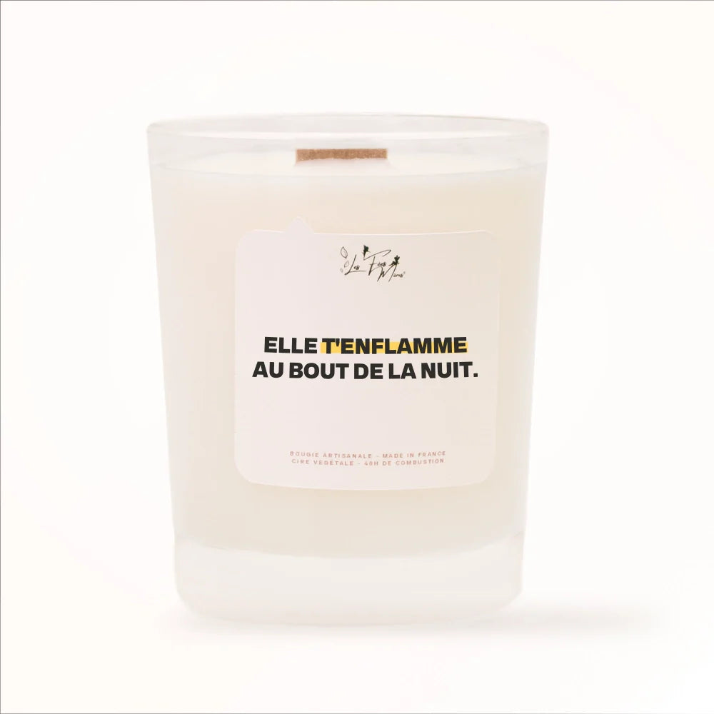 Bougie artisanale Les Fées Mères « Elle t'enflamme au bout de la nuit », cadeau couple cire végétale