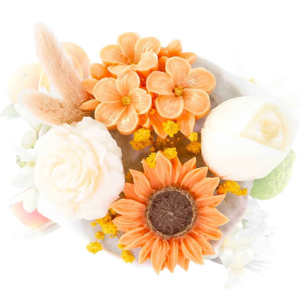 bouquet de fleurs en cire parfumée fleur d'oranger Les Fées Mères, néroli, 115 g, vue de dessus