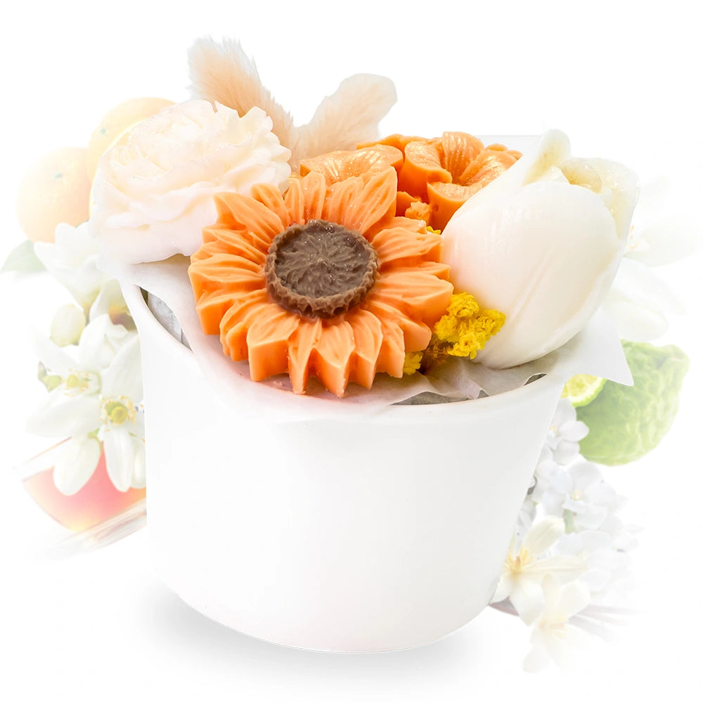 bouquet de fleurs en cire parfumée fleur d'oranger Les Fées Mères, néroli, cire végétale de tournesol, 115 g