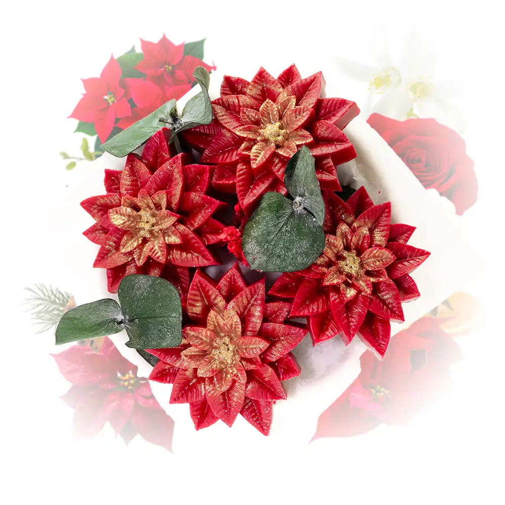 bouquet de fleurs en cire parfumée fleur de noël Les Fées Mères, cire végétale, 115 g, vue de dessus