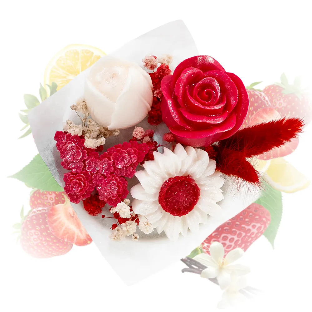 bouquet de fleurs en cire parfumée fraise des bois Les Fées Mères, cire végétale française, 115 g, atelier des Vosges (vue 2)