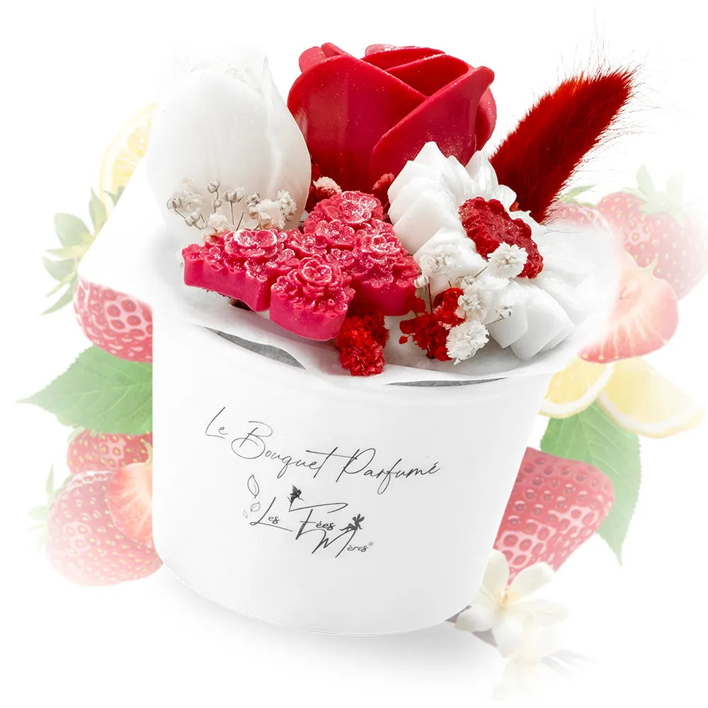 bouquet de fleurs en cire parfumée fraise des bois Les Fées Mères, cire végétale française, 115 g, atelier des Vosges