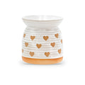 Brûle parfum beige à motif de cœurs en céramique striée, cœurs et socle couleur terre cuite, pour fondants parfumés, Les Fées Mères