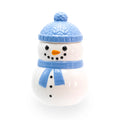 Brûle parfum bonhomme de neige blanc à bonnet et écharpe bleus en céramique avec couvercle, pour fondants parfumés, Les Fées Mères