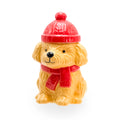 Brûle parfum chiot d'hiver en céramique avec écharpe et bonnet à pompon rouges, pour fondants parfumés, Les Fées Mères