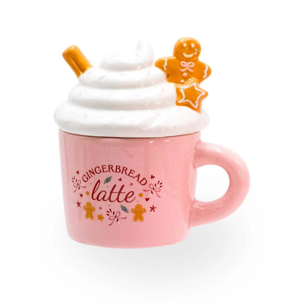 Brûle parfum latte pain d'épices rose, tasse de Noël en céramique avec couvercle, pour fondants parfumés, Les Fées Mères