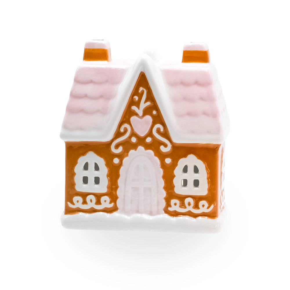 Brûle parfum maison pain d'épices à toit rose en céramique, pour fondants parfumés, Les Fées Mères