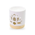 Brûle-parfum photophore nénuphar en céramique blanche ajourée et socle en bois, diffuseur de fondants parfumés Les Fées Mères