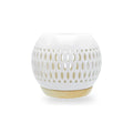 Brûle-parfum photophore treillis en céramique blanche ajourée et socle en bois, diffuseur de fondants parfumés Les Fées Mères