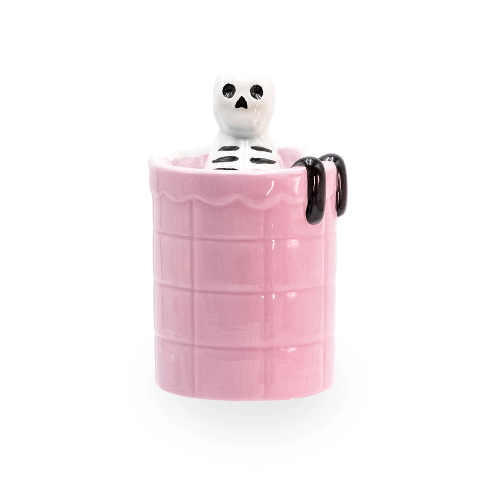 Brûle parfum squelette qui se baigne dans une piscine rose en céramique, déco d'Halloween, Les Fées Mères