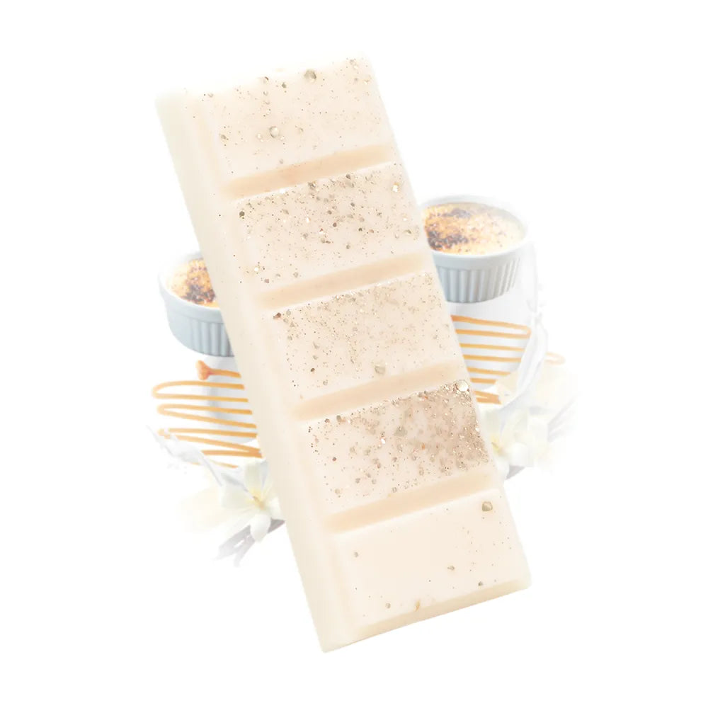 Fondant parfumé crème brûlée Les Fées Mères, barre de cire végétale à casser pour brûle-parfum, fabriquée dans les Vosges.