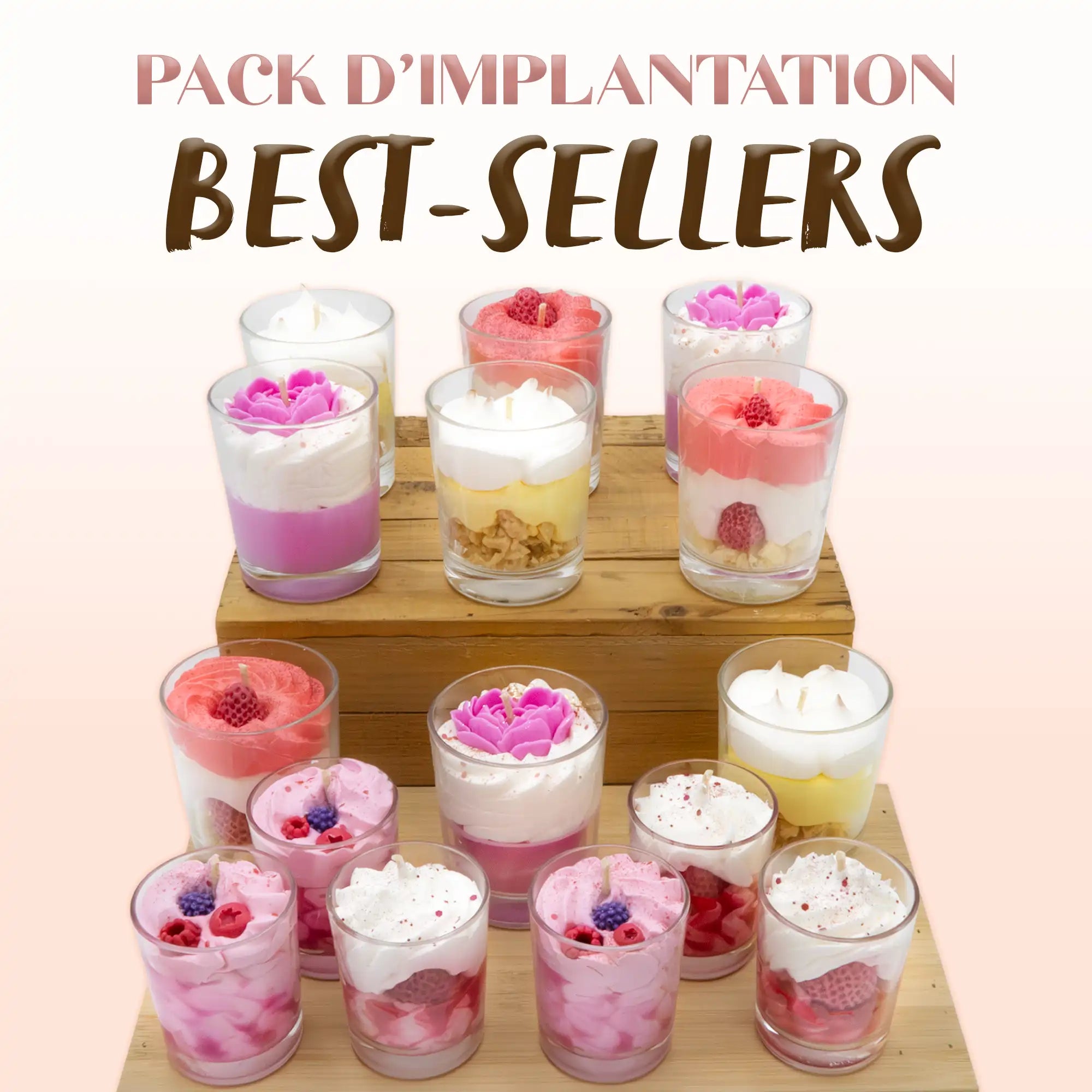 Pack d'implantation bougies gourmandes best-sellers Les Fées Mères, 15 bougies gourmandes artisanales pour boutique