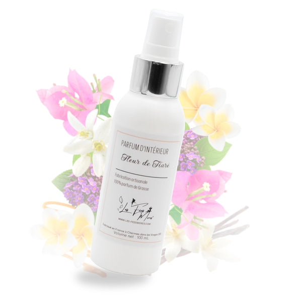 Parfum d'intérieur fleur de tiaré Les Fées Mères, spray parfum d'ambiance pour la maison, fabrication artisanale française.