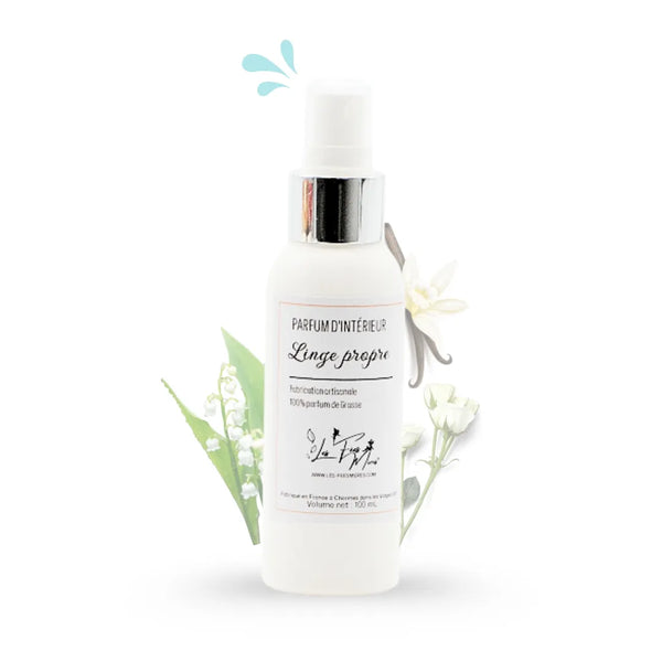 Parfum d'intérieur linge propre Les Fées Mères, spray parfum d'ambiance pour la maison, fabrication artisanale française.