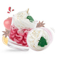 Petite bougie gourmande artisanale Les Fées Mères parfum pomme cannelle, en cire végétale française de tournesol, décorée d’une chantilly façonnée à la main, aspect inspiré d’un dessert réaliste, parfum de Grasse, bougie parfumée non comestible, fabrication artisanale française. Made in France, fabriquée dans les Vosges.