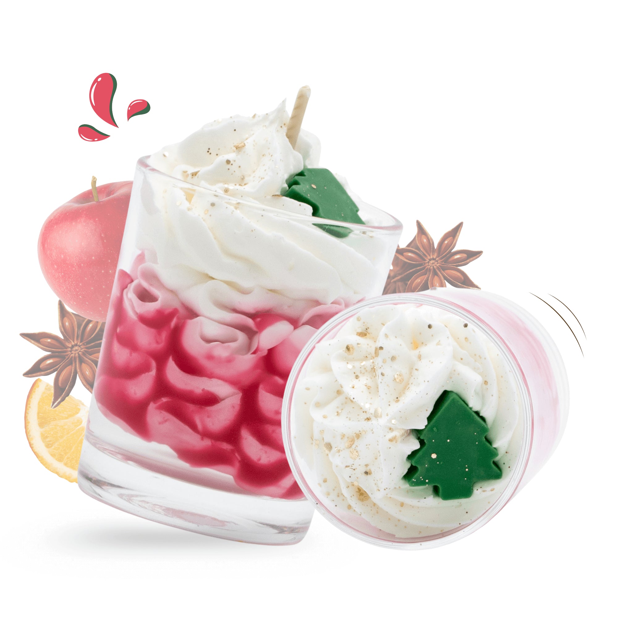 Petite bougie gourmande artisanale Les Fées Mères parfum pomme cannelle, en cire végétale française de tournesol, décorée d’une chantilly façonnée à la main, aspect inspiré d’un dessert réaliste, parfum de Grasse, bougie parfumée non comestible, fabrication artisanale française. Made in France, fabriquée dans les Vosges.