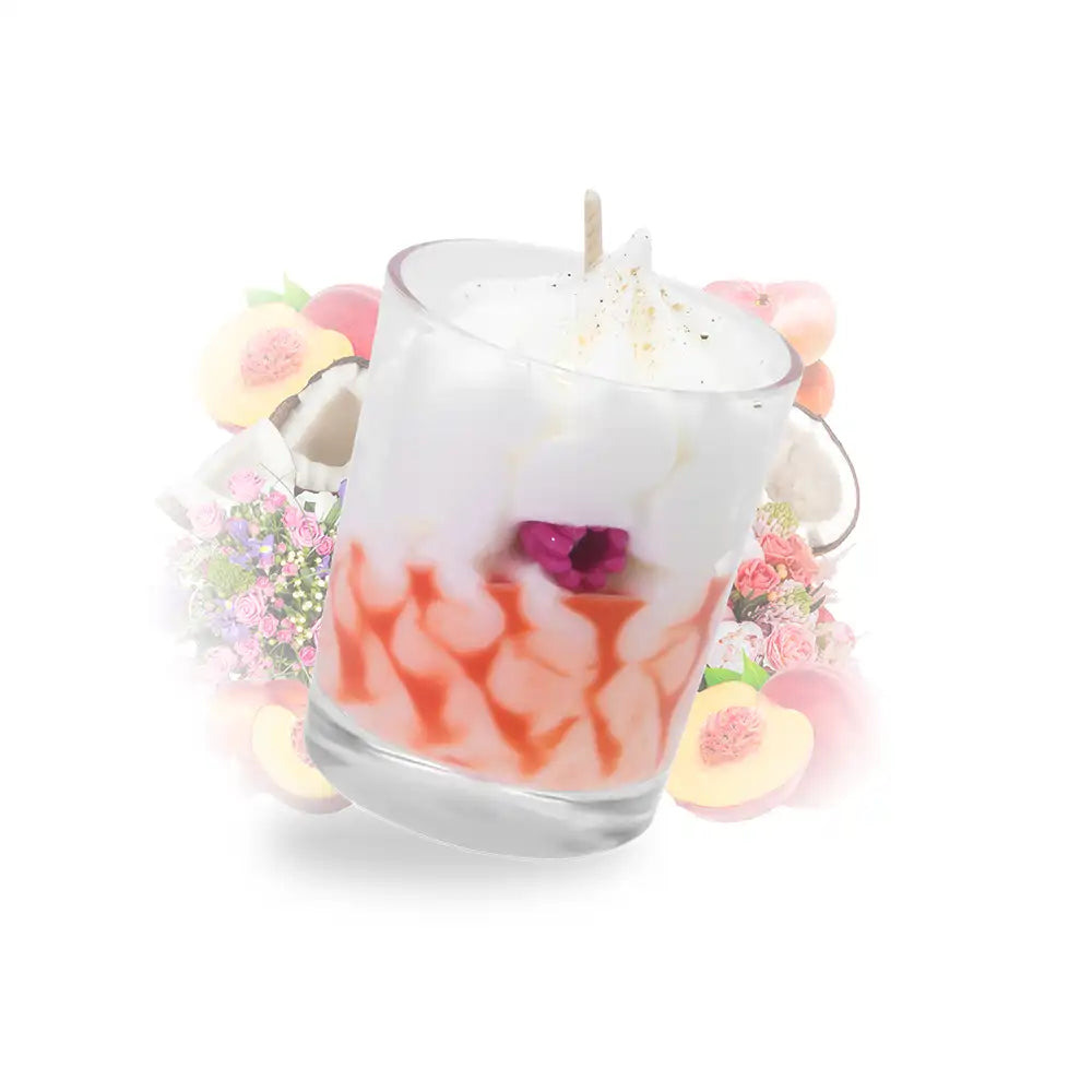 Petite bougie artisanale parfumée à la pêche colorée