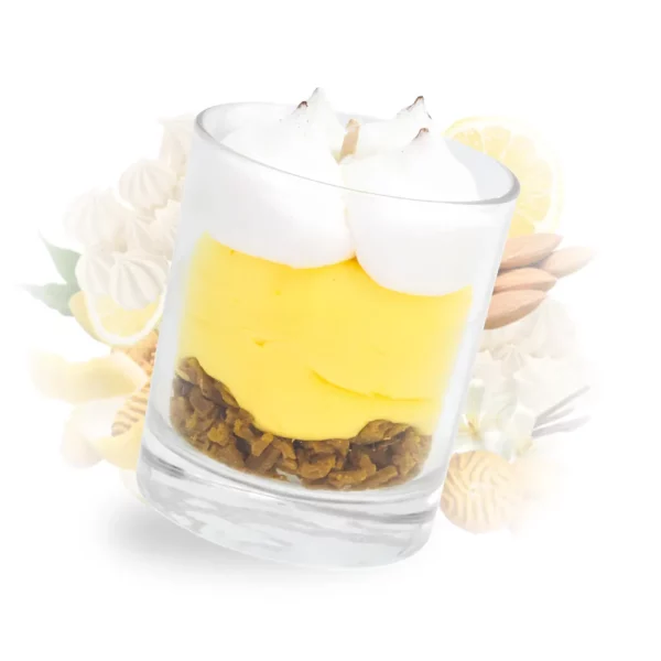 Photo qui représente notre bougie gourmande citron meringué et les notes qui composent sa fragrance