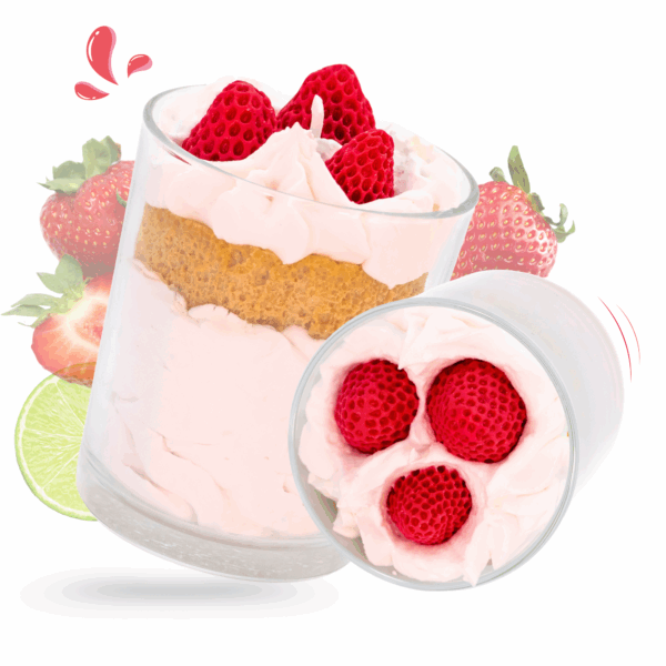 cette photo représente la grande bougie gourmande fraise des bois