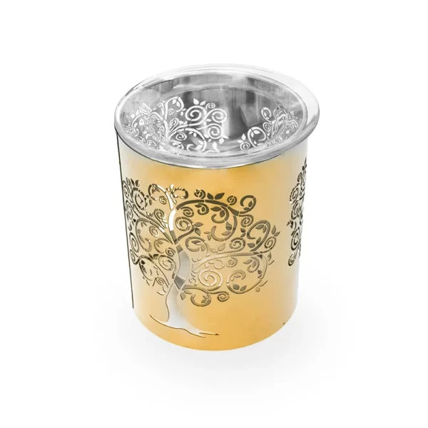 Photo qui représente le brûle parfum arbre de vie métallique et sa coupelle en verre