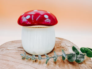 Le brûle parfum champignon en céramique est d'un design épuré et original avec son pied blanc et son chapeau tacheté blanc et rouge.