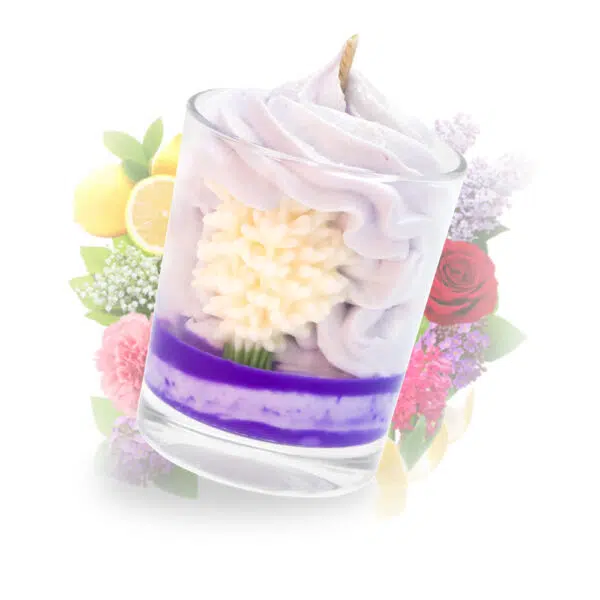 Cette photo représente la bougie gourmande lilas