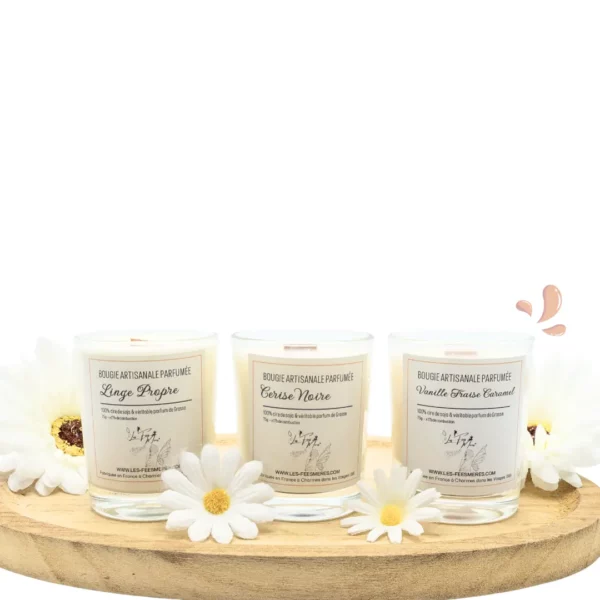 cette photo représente le coffret de 3 petites bougies coulées
