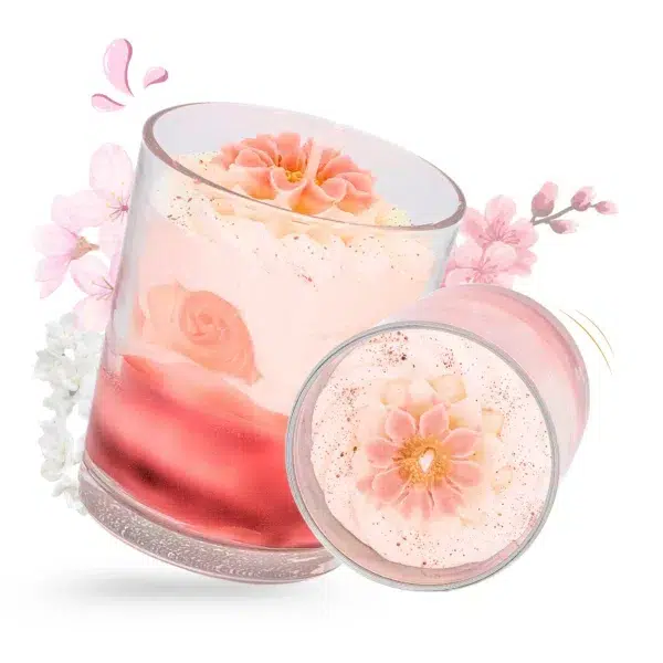 cette photo représente la grande bougie gourmande fleur de Sakura