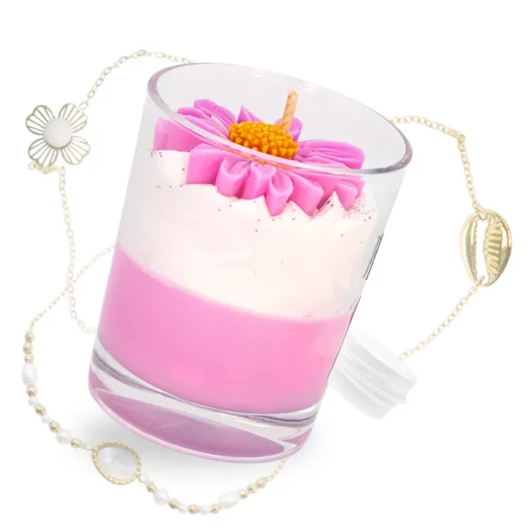 Photo de la bougie bijou Fleur de Coton et exemples de bracelet qu'elle peut contenir