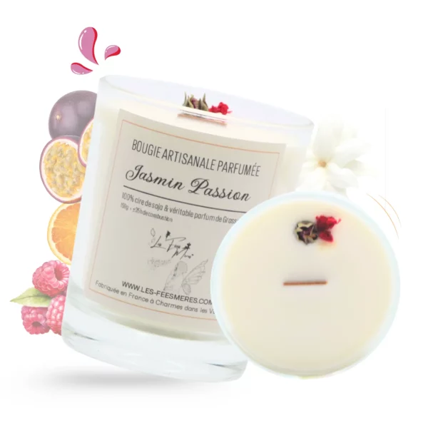 cette photo représente la bougie fleurie jasmin passion