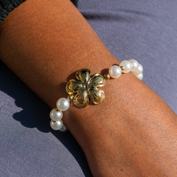 Bracelet perles fleur en acier inoxydable – Image 3