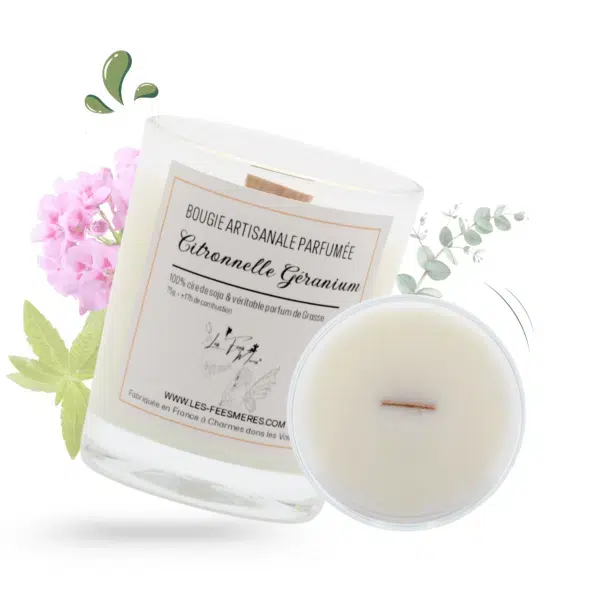 cette photo représente la petite bougie parfumée citronnelle géranium