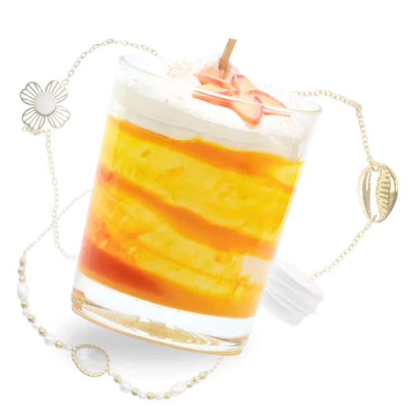 Photo de la bougie bijou Fleur de tiare et exemples de bracelet qu'elle peut contenir