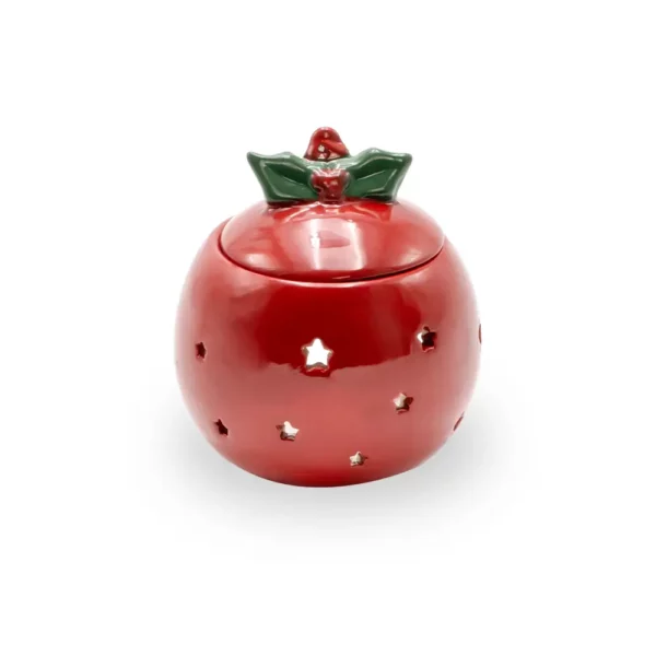 cette photo représente le brule parfum boule de noel rouge