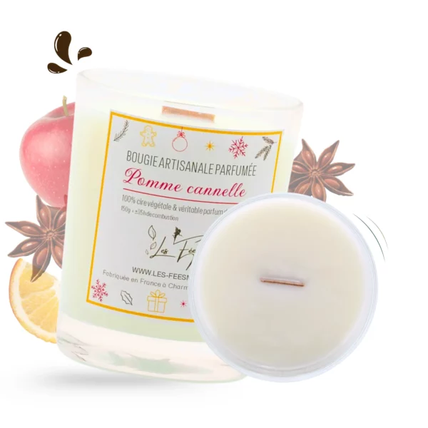 cette photo représente la bougie artisanale pomme cannelle