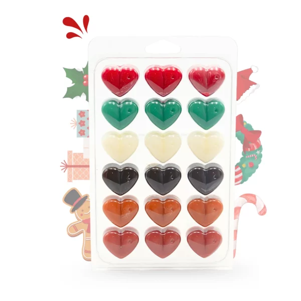 cette photo représente le coffret de fondants parfumés en forme de coeur Noël