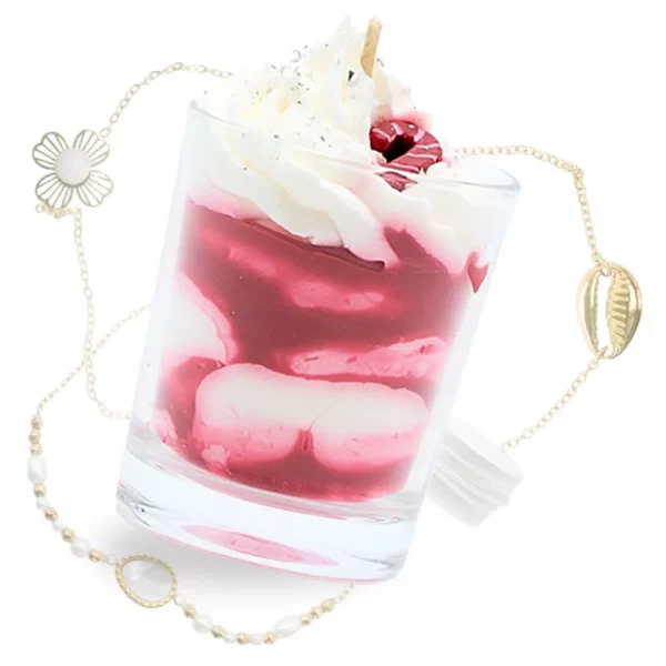 Photo de la bougie bijou Sucre d'Orge et exemples de bracelet qu'elle peut contenir